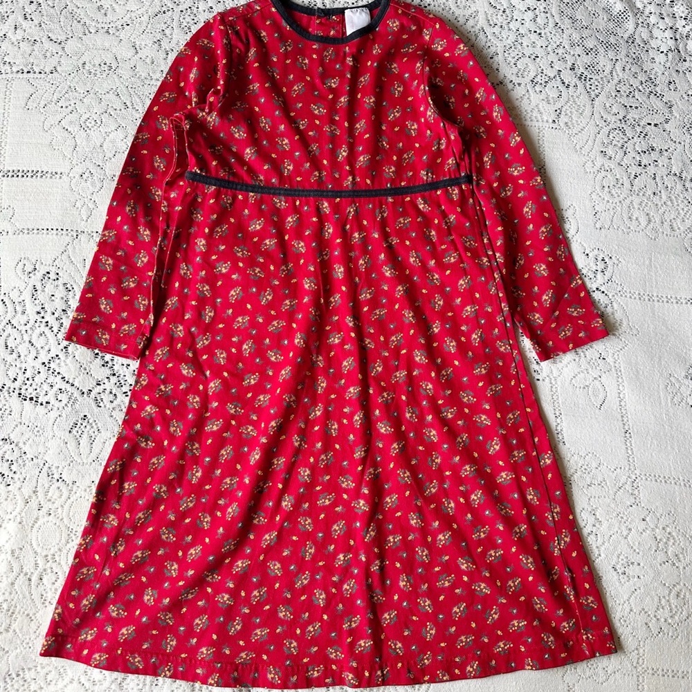 Hanna Andersson Red Floral Long Sleeve Girl’s Dress Size 120 6 / 7 Youth Small
